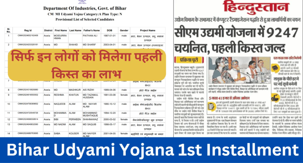 Bihar Udyami Yojana 1st Installment