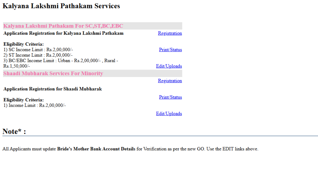 Steps to Check Online Ts Kalyana Lakshmi Scheme Status 2024